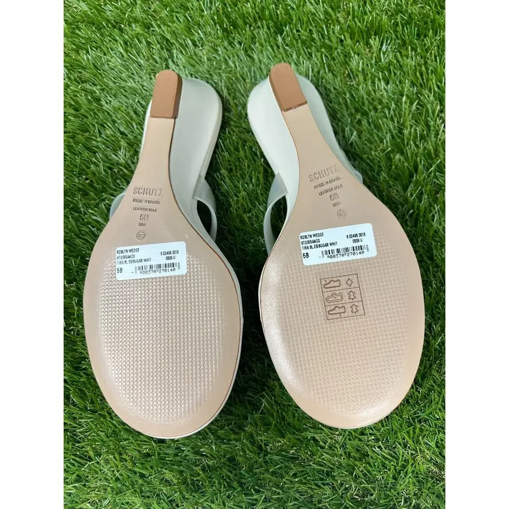 Schutz Roslyn Wedge Women's Size 5B Sugar White Thong Sandals